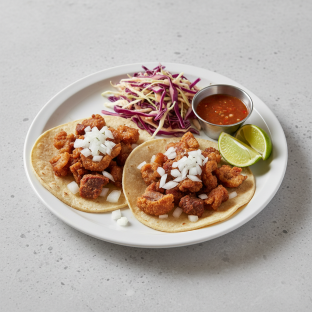Chicharones Tacos on Flour Tortillas with Red Cabbage Salad Chicharones Tacos on Flour Tortillas with Red Cabbage Salad