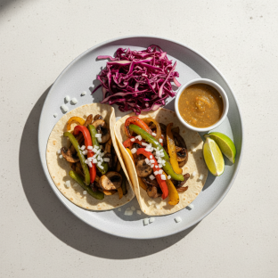 Mushroom Tacos on Flour Tortillas with Red Cabbage Salad Mushroom Tacos on Flour Tortillas with Red Cabbage Salad