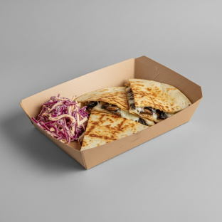 Boxed Mushroom Quesadilla With Red Cabbage Slaw Boxed Mushroom Quesadilla With Red Cabbage Slaw