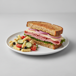 Rosemary Ham Lunch Sandwich with pasta salad