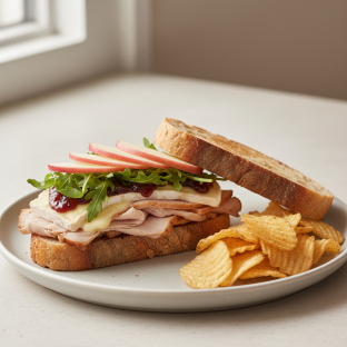 Turkey and Brie Sandwich on Sourdough with Zapp's Potato Chips