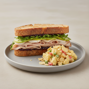 Turkey and Brie Sandwich on Sourdough with Zapp's Potato Chips salad