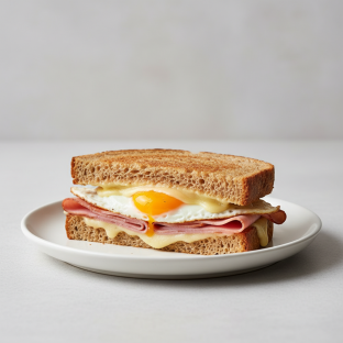 Gluten Free Fried Egg, Rosemary Ham and Gruyere Sandwich