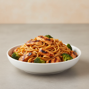 Spicy Chicken Teriyaki Yakisoba Noodles with Broccoli