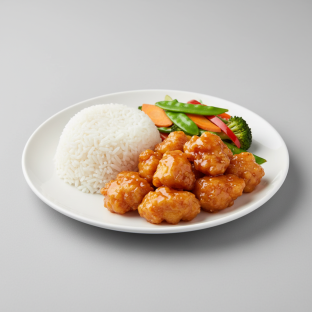 Orange Chicken With White Rice and Veggies