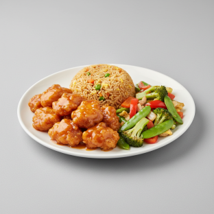 Orange Chicken With Fried Rice and Veggies