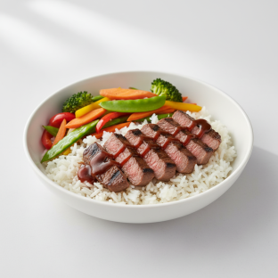 Steak Teriyaki With White Rice and Veggies