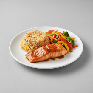 Teriyaki Salmon With Fried Rice and Veggies