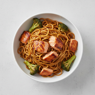 Teriyaki Salmon Yakisoba Noodles with Broccoli