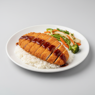 Chicken Katsu With White Rice and Veggies