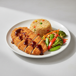 Chicken Katsu With Fried Rice and Veggies