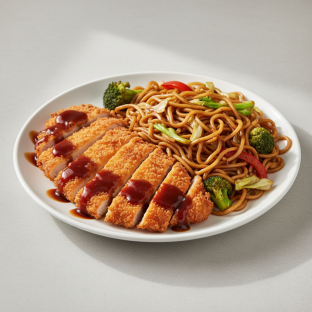 Chicken Katsu With Yakisoba Noodles and Veggies