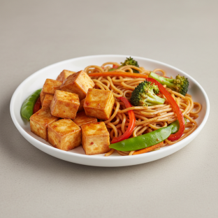 Spicy Tofu Teriyaki With Yakisoba Noodles and Veggies