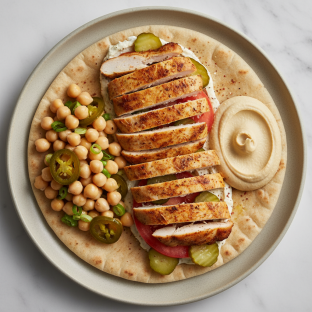 Chicken Shawarma with Chickpea Salad and Hummus