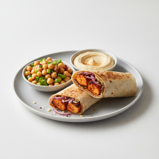 Spicy Chicken Kabob with Chickpea Salad and Hummus