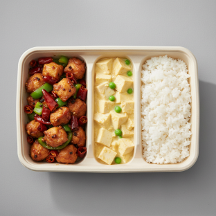 Chicken with Red and Green Pepper | Tofu with Egg Yolk | Steamed Rice Chicken with Red and Green Pepper | Tofu with Egg Yolk | Steamed Rice