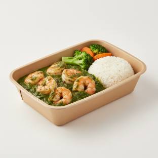Halal Friendly Shrimp Saag Boxed Meal Halal Friendly Shrimp Saag Boxed Meal
