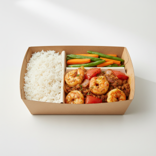 Halal Friendly Shrimp Jalfrezi Boxed Meal Halal Friendly Shrimp Jalfrezi Boxed Meal