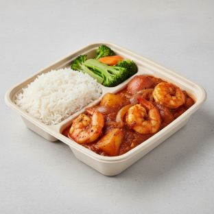 Halal Friendly Shrimp Vindaloo Boxed Meal Halal Friendly Shrimp Vindaloo Boxed Meal