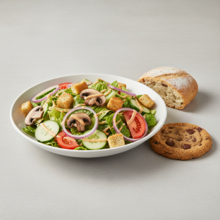 Mushroom Garden Salad with Bread and Chocolate Chip Cookie