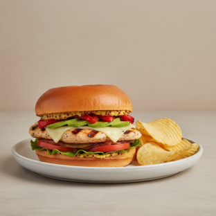 Brioche Bun Grilled Chicken Breast Sandwich with House-Made Chips Brioche Bun Grilled Chicken Breast Sandwich with House-Made Chips