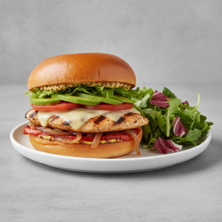 Brioche Bun Grilled Chicken Breast Sandwich with Mixed Greens Brioche Bun Grilled Chicken Breast Sandwich with Mixed Greens