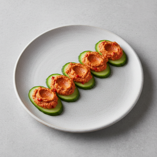 Roasted Red Pepper Hummus on Cucumbers