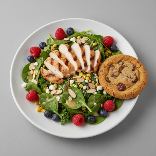 Farmers Salad With Grilled Chicken and Chocolate Chip Cookie