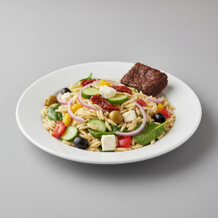Mediterranean Orzo Salad With Brownie Bite