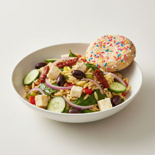 Mediterranean Orzo Salad With Sprinkle Sugar Cookie