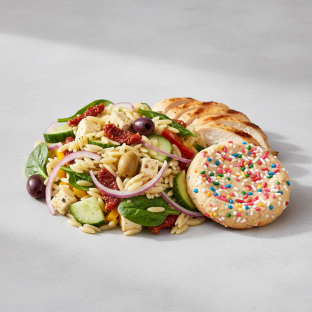 Mediterranean Orzo Salad With Grilled Chicken and Sprinkle Sugar Cookie