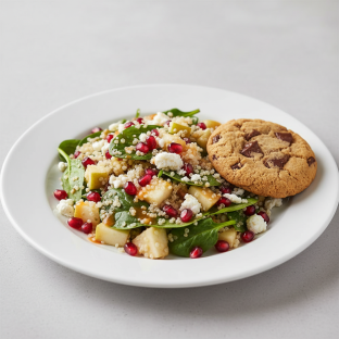 Pear Pomegranite Quinoa Salad With Chocolate Chip Cookie
