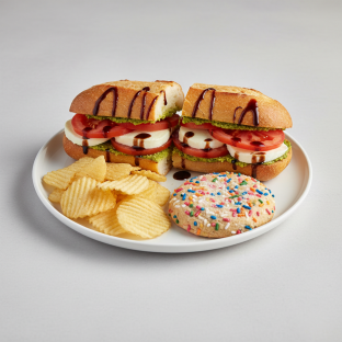 Caprese Sandwich With Potato Chips and Sprinkle Sugar Cookie