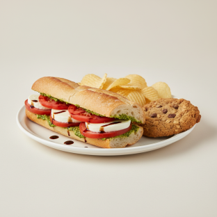 Caprese Sandwich With Potato Chips and Cowboy Cookie