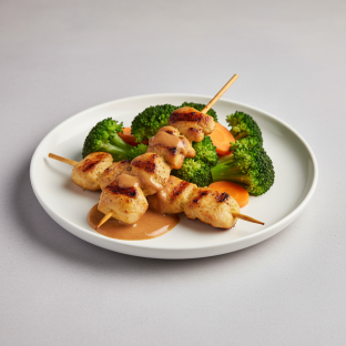 Chicken satay on steamed veggie