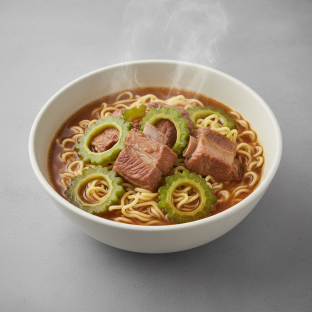 Pork ribs bittermelon & egg noodle soup