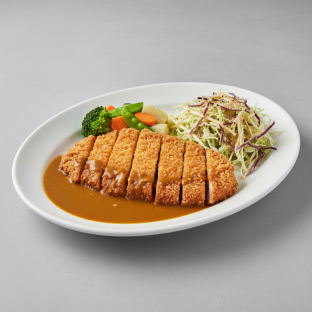 Kurobuta Katsu with Steamed Vegetables and Cabbage Salad