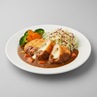 Mozzarella Katsu with Steamed Vegetables and Cabbage Salad