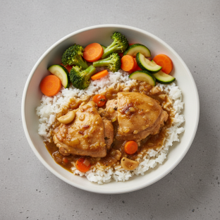 Garlic Chicken Thigh Stew With Rice and Veggies