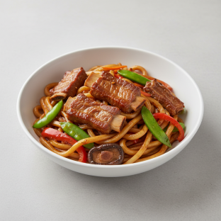 Yaki-udon With Pork Ribs and Veggies
