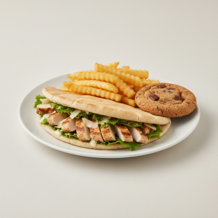 Chicken Caesar Pita with Fries and a Cookie