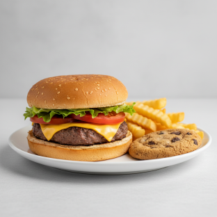 Gluten Free Cheeseburger with Fries and a Cookie