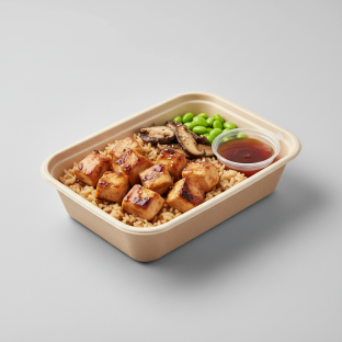 Chicken (Brown) Rice Box w/ Mushrooms and Edamame (Sweet Teriyaki Sauce)