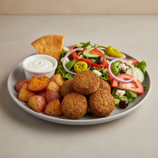 Falafel w/ Red Potatoes and Greek Salad