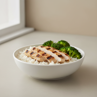 Halal - Grilled Chicken with White Rice and Steamed Broccoli AFB [21 oz]
