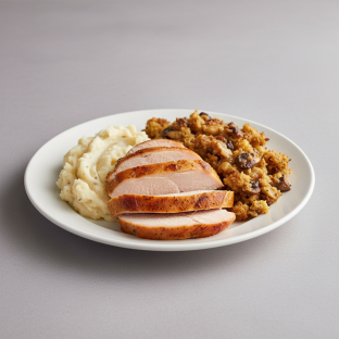 Roasted Turkey with Garlic Mashed Potatoes and Brown Butter Stuffing