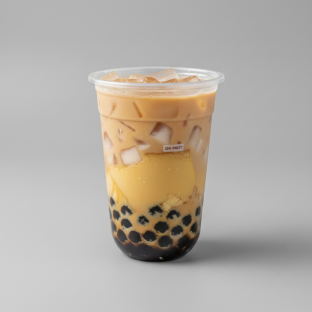 Milk Tea with Boba Pudding and Lychee Jelly [24 oz 25% Sweet]