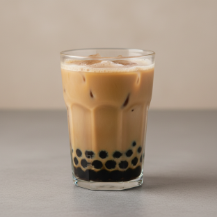 Hojicha Iced Tea (Half Sweet) with boba Hojicha Iced Tea (Half Sweet) with boba