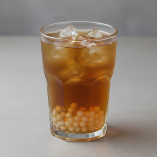 Hojicha Iced Tea (Half Sweet) with Lychee Jelly Hojicha Iced Tea (Half Sweet) with Lychee Jelly