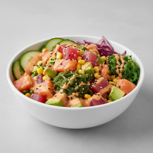 Salmon and Cado Poke Bowl with Spicy Sauce